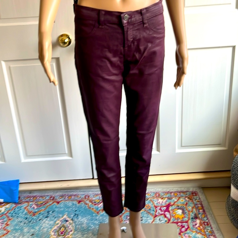 J Brand Burgundy Coated Denim  Super Skinny Jeans Women's 30 TEX C DKWI Stretch